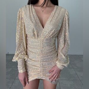 Glittering V-Neck Sequin Mini Dress